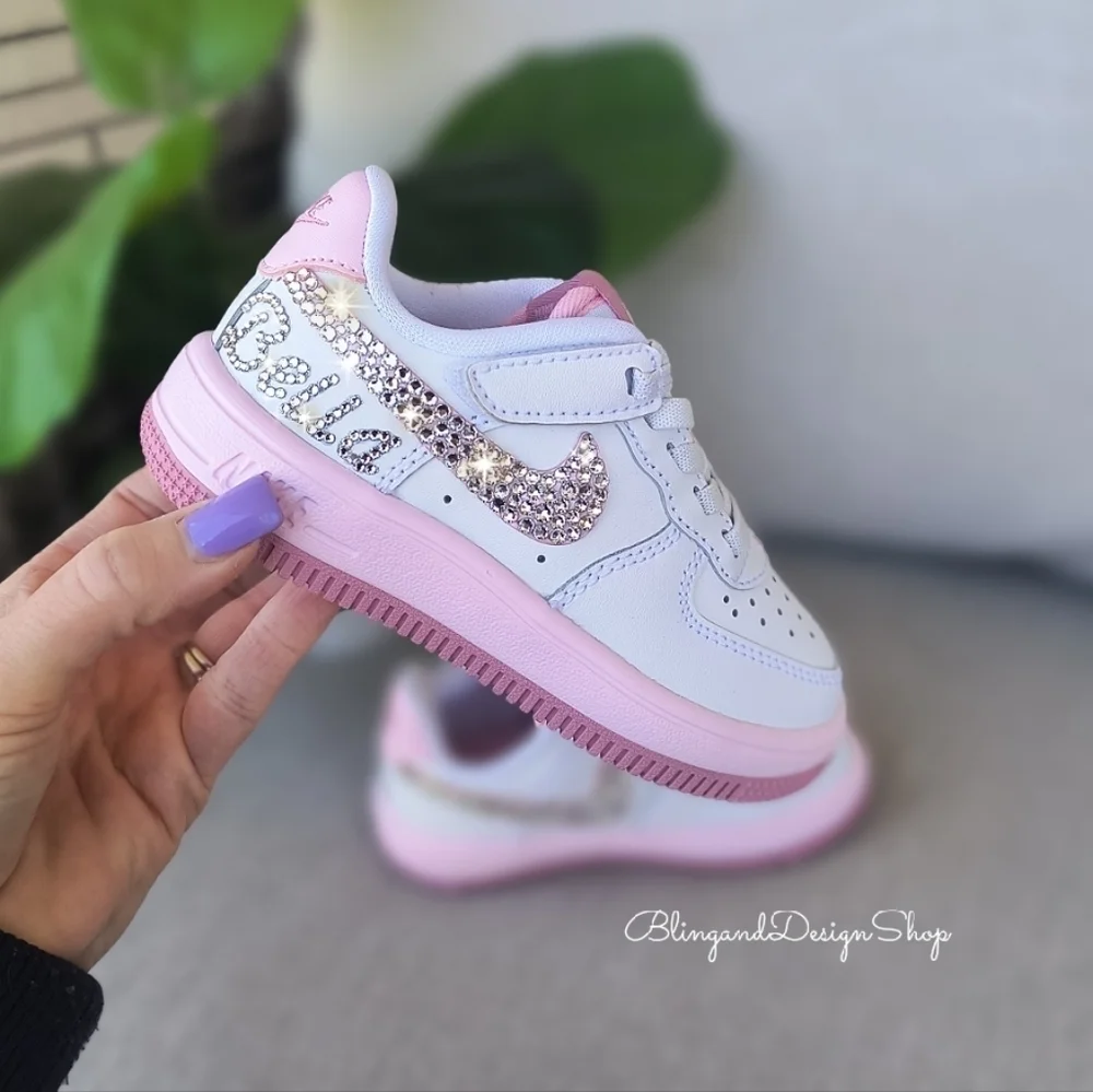 Girls Nike Air Force 1 Low Easy On Toddler Bling Sneakers Shoes Customized